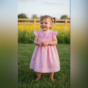 Petit Ami Pink Smocked Ruffled Sundress